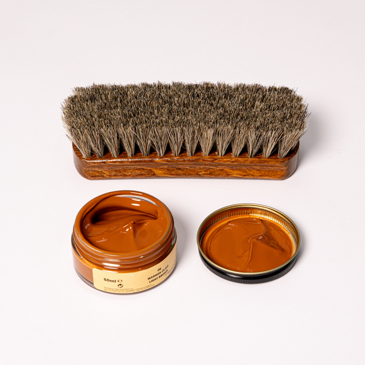 COMBO 1 : Renovador - Crema Esencial - Shoe Cream Marrón Claro - Cepillo Crin